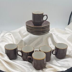 Elegant Brown Espresso/Demitasse Cup and Saucer Set (6) by Goebel